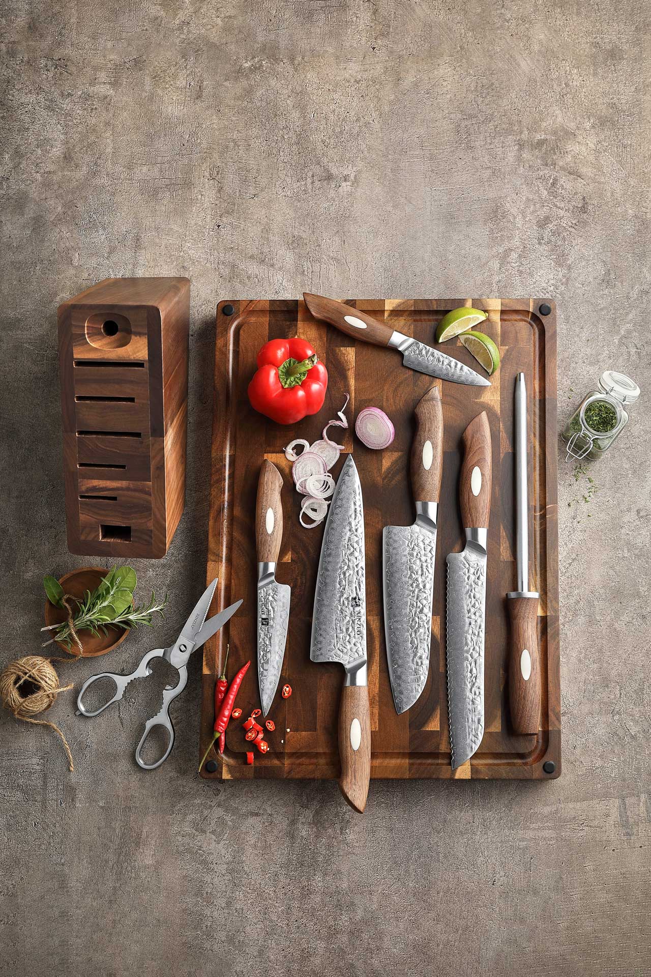 Set nožů XinZuo Jiang B46W se stojánkem a nůžky